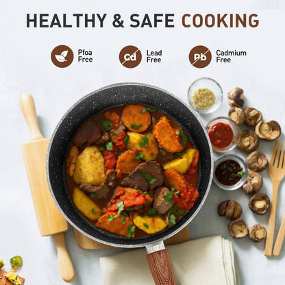 Set di pentolame da cucina in granito da 17 pezzi, set di pentole e padelle antiaderenti.