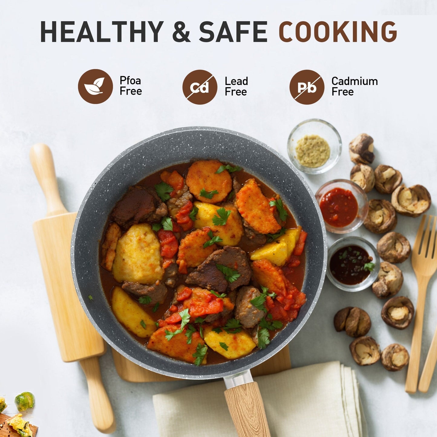 Set di pentolame da cucina in granito da 17 pezzi, set di pentole e padelle antiaderenti.