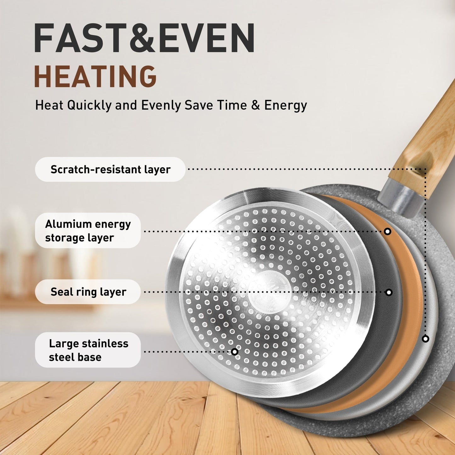 Set di pentolame da cucina in granito da 17 pezzi, set di pentole e padelle antiaderenti.