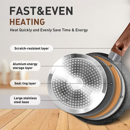 Set di pentolame da cucina in granito da 17 pezzi, set di pentole e padelle antiaderenti.