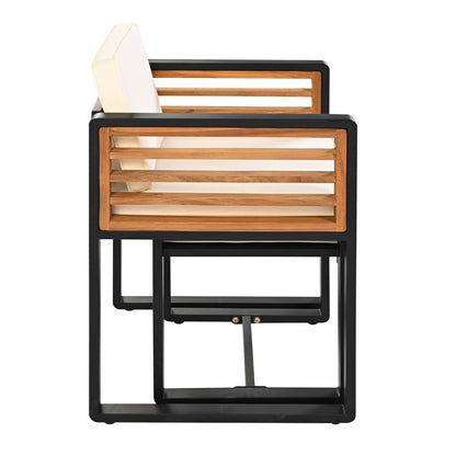 Set da pranzo da esterno in legno di acacia da 18 pezzi, 8 sedie imbottite e 8 pouf e 2 tavoli quadrati