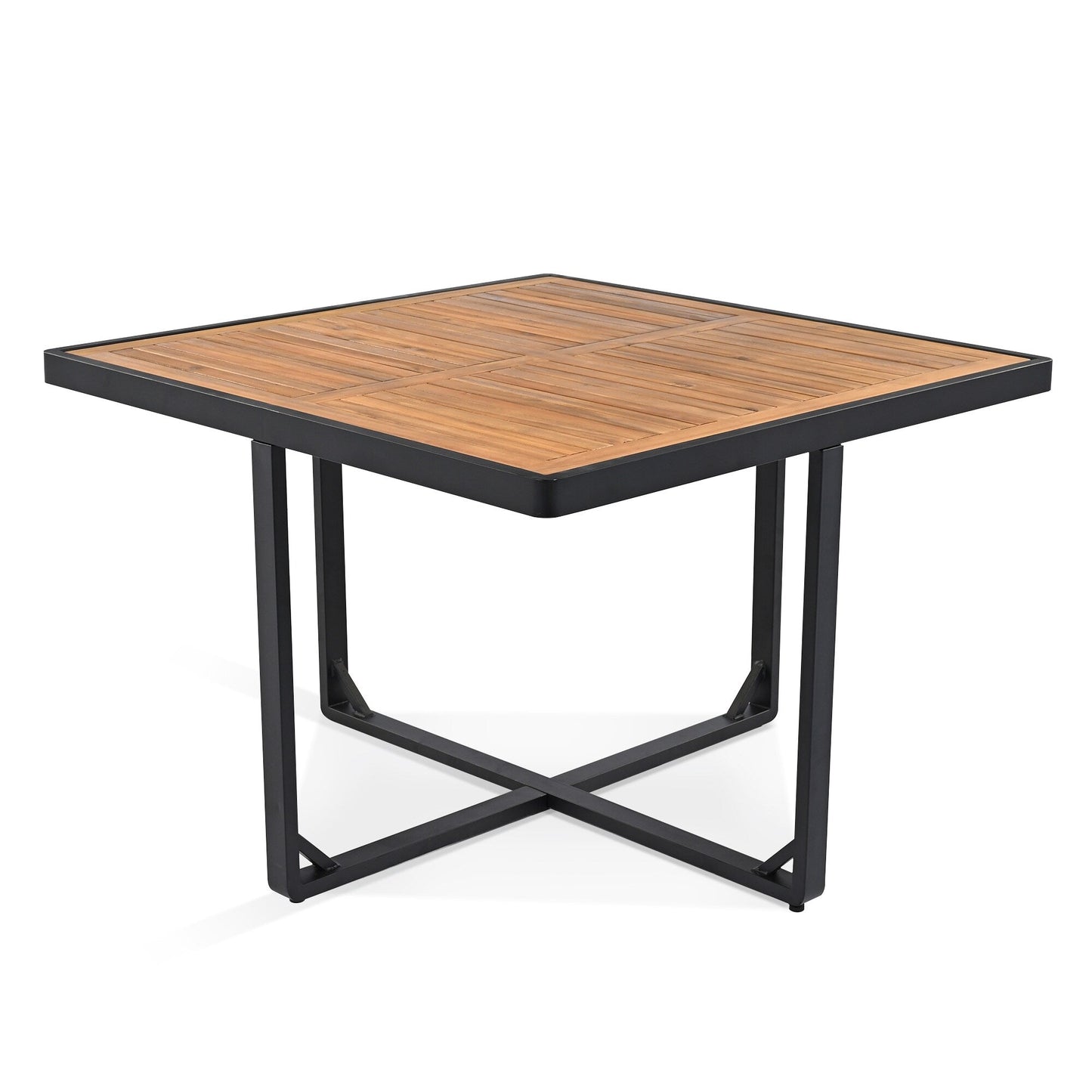 Set da pranzo da esterno in legno di acacia da 18 pezzi, 8 sedie imbottite e 8 pouf e 2 tavoli quadrati