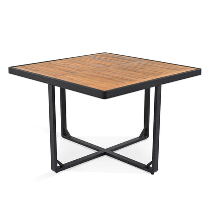 Set da pranzo da esterno in legno di acacia da 18 pezzi, 8 sedie imbottite e 8 pouf e 2 tavoli quadrati