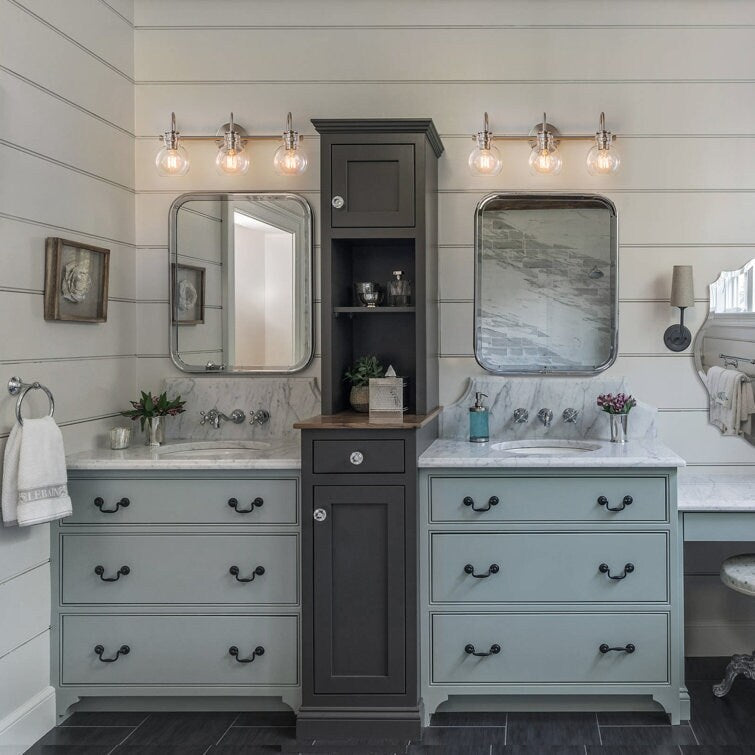 Lampada da parete per specchio del bagno a 2/3 luci con paralume in vetro