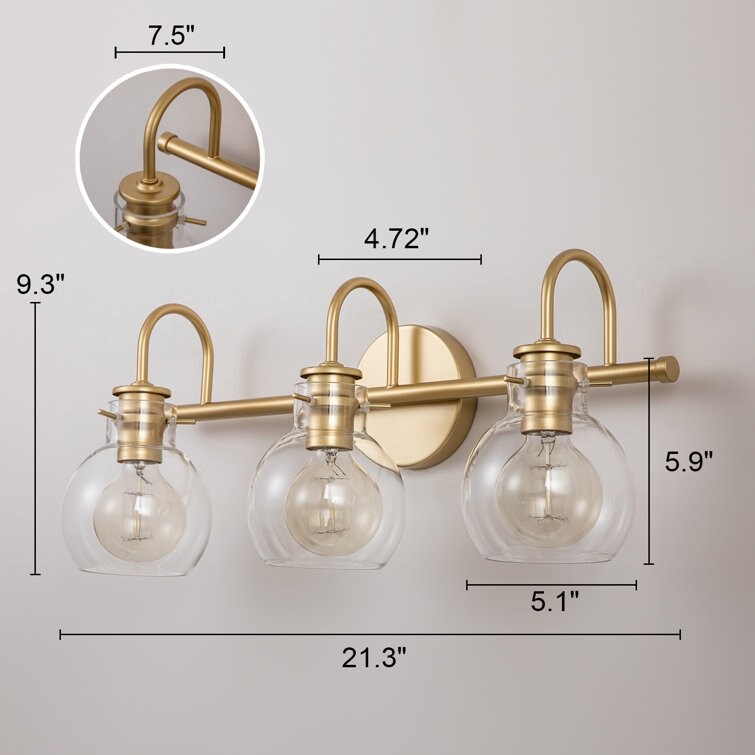 Lampada da parete per specchio del bagno a 2/3 luci con paralume in vetro