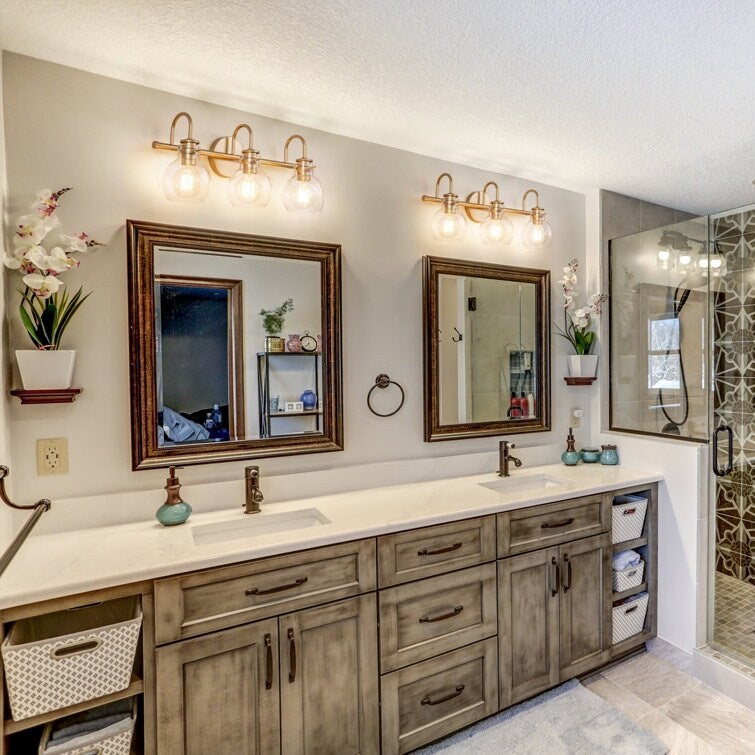 Lampada da parete per specchio del bagno a 2/3 luci con paralume in vetro