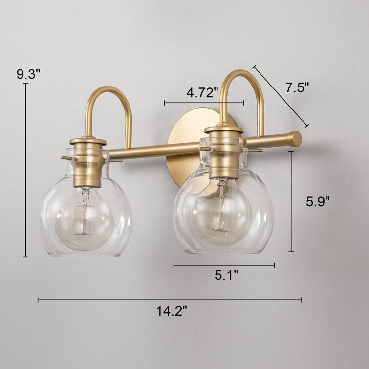 Lampada da parete per specchio del bagno a 2/3 luci con paralume in vetro