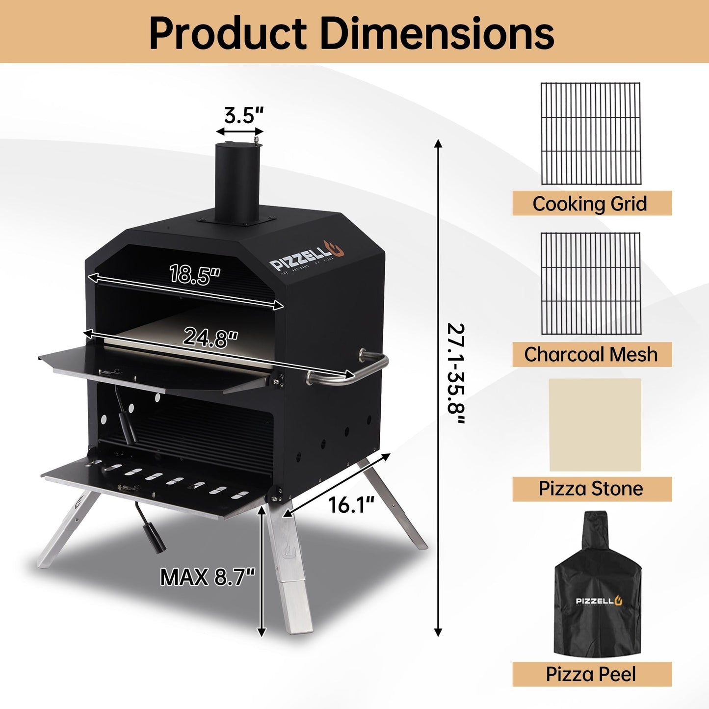 Fornello per pizza da esterno a 2 livelli, forno a legna per pizza, griglia per pizza da esterno per campeggio - 16 pollici