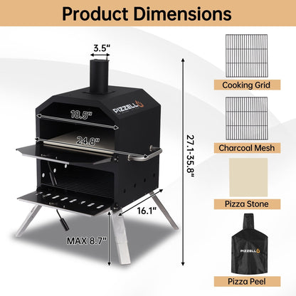 Fornello per pizza da esterno a 2 livelli, forno a legna per pizza, griglia per pizza da esterno per campeggio - 16 pollici