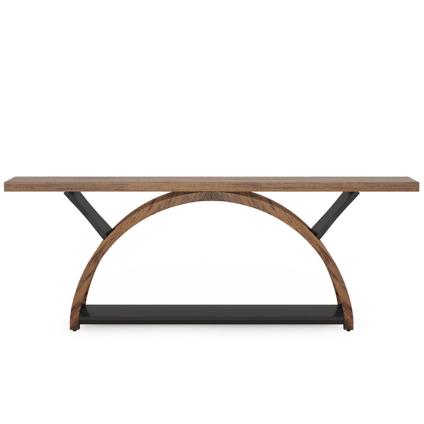 Tavolo da salotto a 2 ripiani, lungo e stretto, con struttura semicircolare, per ingresso, tavolini decorativi per corridoio, colore grigio.