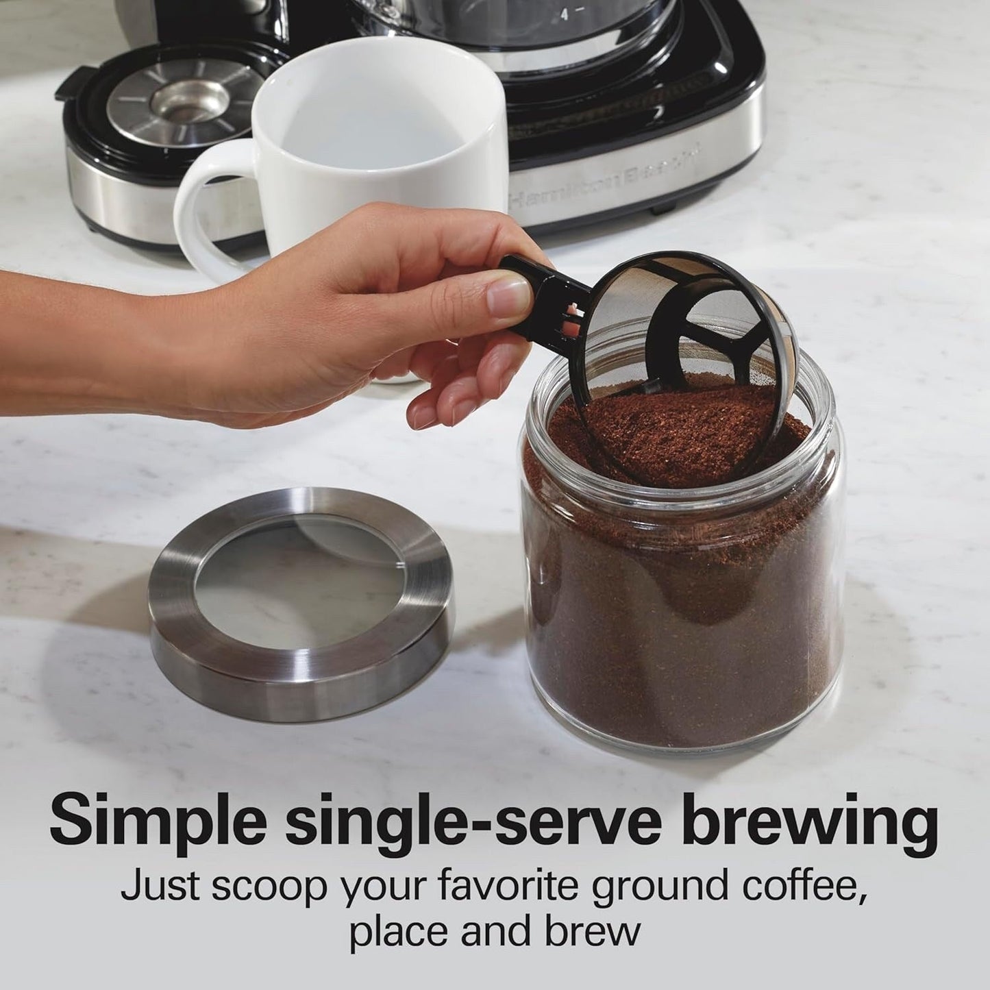 Macchina per caffè 2-in-1, 12 tazze e monoporzione, brocca di vetro, funzione di pausa e versamento automatico, nera.