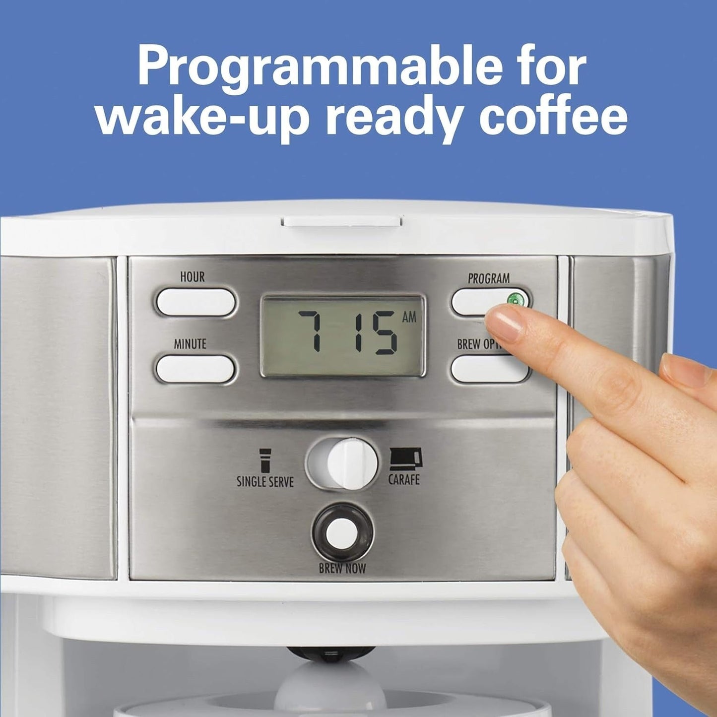 Macchina per caffè 2-in-1, 12 tazze, con funzione per una singola porzione, brocca di vetro, pausa e versamento automatici, bianca.