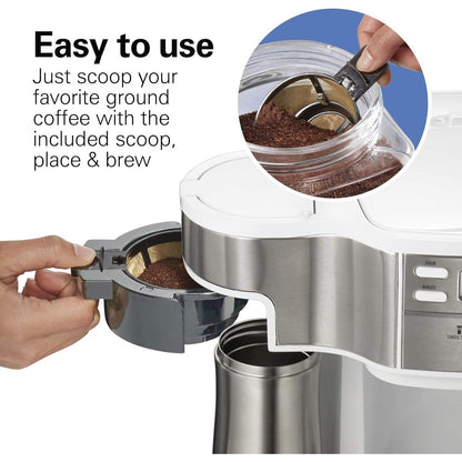 Macchina per caffè 2-in-1, 12 tazze, con funzione per una singola porzione, brocca di vetro, pausa e versamento automatici, bianca.