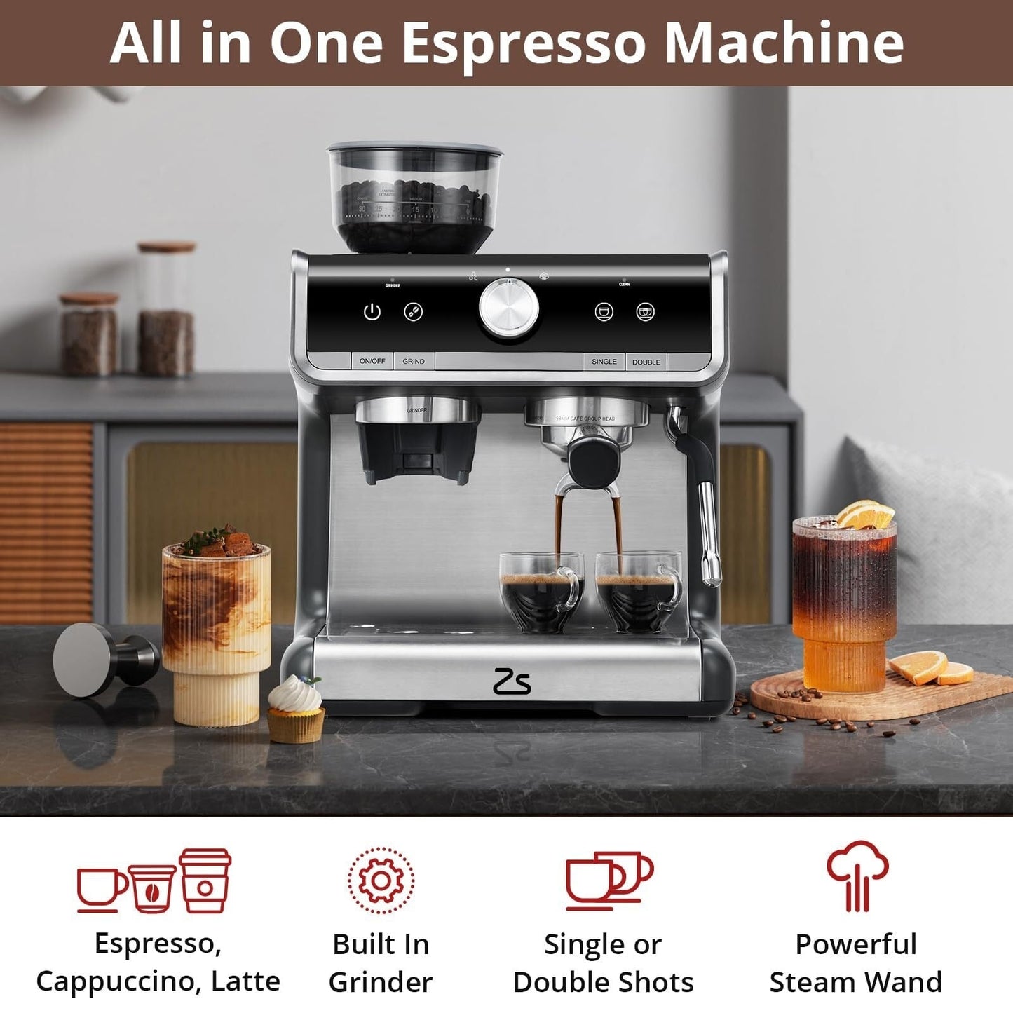 Macchina per caffè espresso automatica da 20 bar con schiumatoio per latte per baristi amatoriali