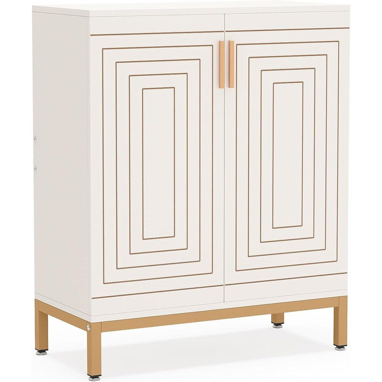 Scarpiera da 20 paia, mobile porta scarpe moderno da 95 cm con ante, bianco e oro.