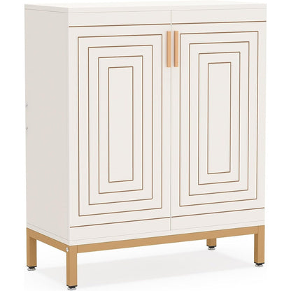 Scarpiera da 20 paia, mobile porta scarpe moderno da 95 cm con ante, bianco e oro.