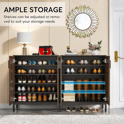 Scarpiera da 20 paia, mobile porta scarpe moderno da 95 cm con ante, bianco e oro.