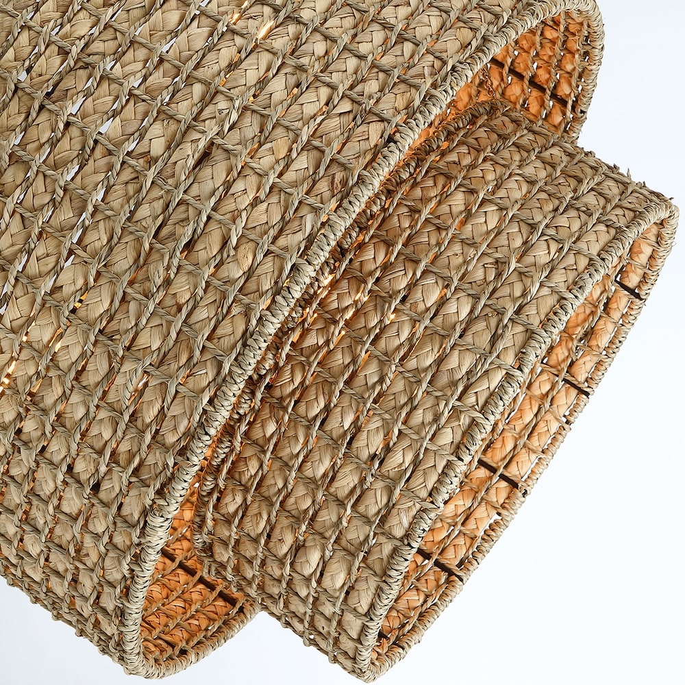 Lampada a sospensione a forma di tamburo tradizionale in vimini naturale a 4 luci con paralume nero - Nero/terroso - 50,8 cm (20 pollici) di larghezza