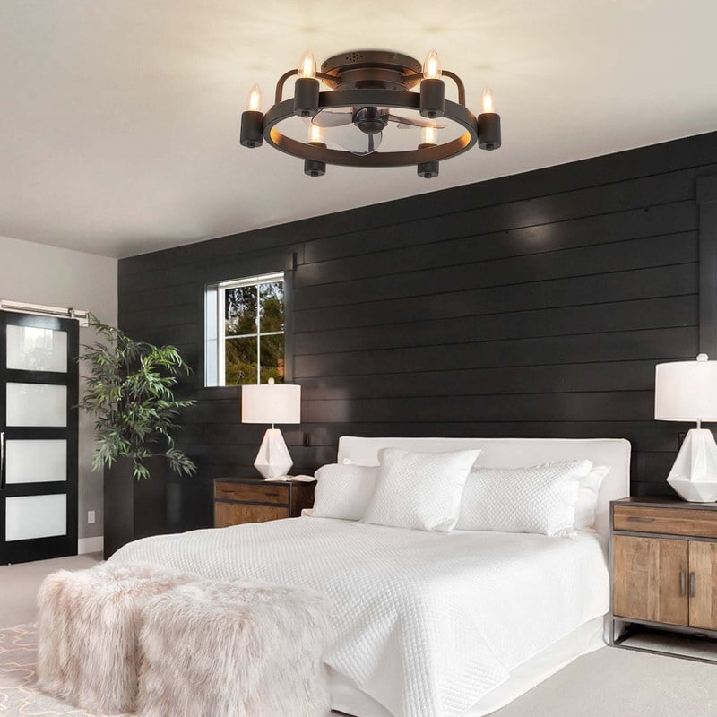 Ventilatore da soffitto a LED da 20 pollici, stile moderno da fattoria, a profilo ribassato, con luce a soffitto a scomparsa e telecomando, ideale per il soggiorno.