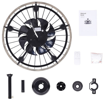 Ventilatore da soffitto a basso profilo da 20 pollici, stile moderno rustico, finitura in legno, con gabbia, luce e telecomando.