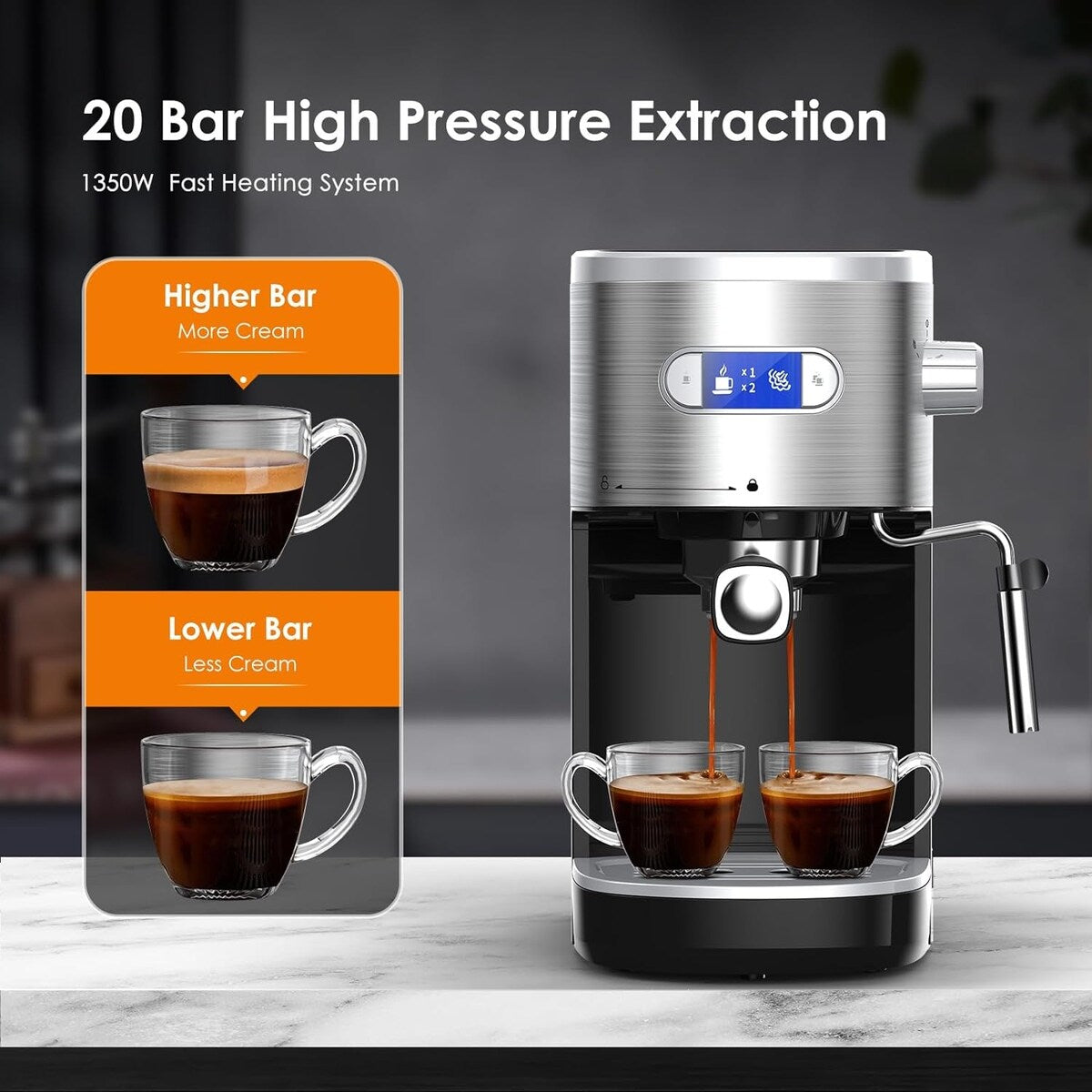 Macchina per Espresso 20 Bar con Stecco a Vapore per Montare il Latte, Macchina per Cappuccino e Latte per la Casa, Regalo per Amanti del Caffè