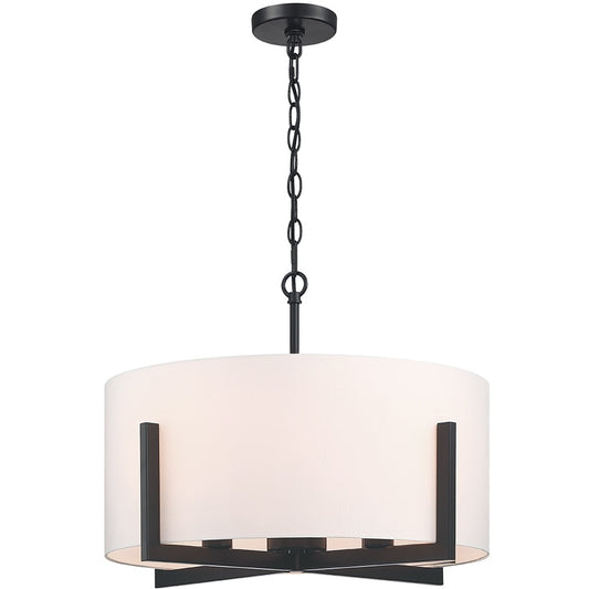Lampada a sospensione a 4 luci, 22 pollici, nera opaca, con paralume bianco a forma di tamburo - 22W