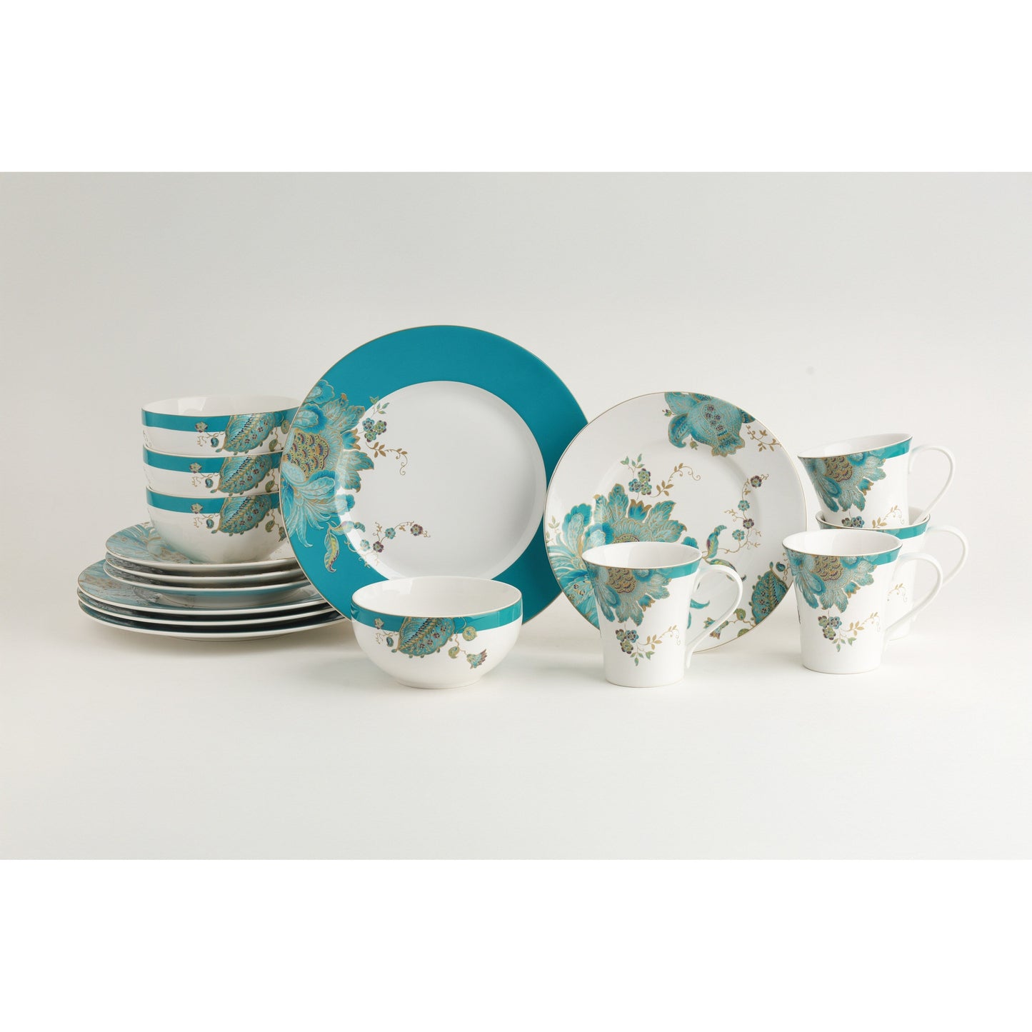 Set da pranzo in porcellana Eliza da 16 pezzi di 222 Fifth, color verde-blu