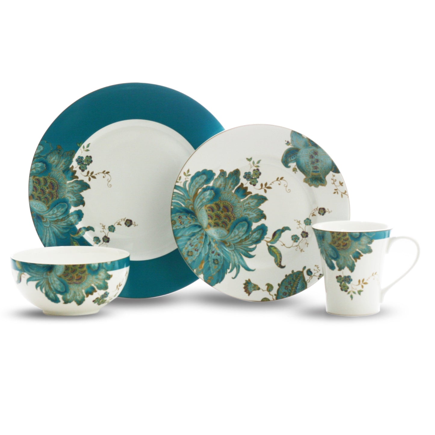 Set da pranzo in porcellana Eliza da 16 pezzi di 222 Fifth, color verde-blu
