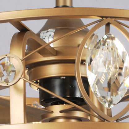 Ventilatore da soffitto con lampadario a gabbia di cristallo moderno a 22 luci con telecomando