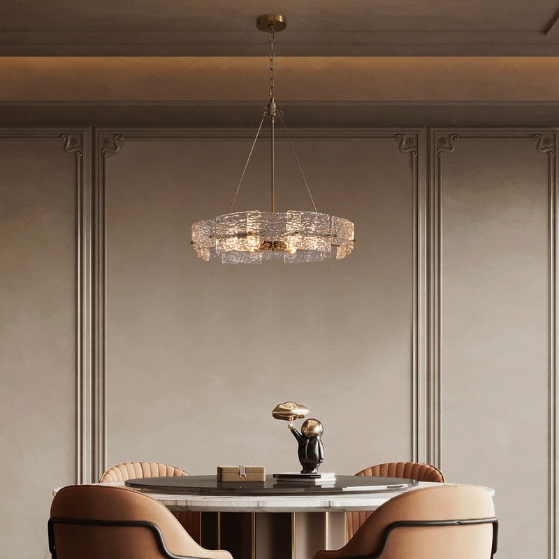 Lampadario a cristallo moderno dorato da 60 cm (23,6 pollici) con 6 luci, stile glamour, a forma di tamburo, ideale per isola cucina e sala da pranzo.