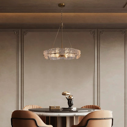 Lampadario a cristallo moderno dorato da 60 cm (23,6 pollici) con 6 luci, stile glamour, a forma di tamburo, ideale per isola cucina e sala da pranzo.