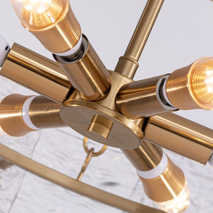 Lampadario a cristallo moderno dorato da 60 cm (23,6 pollici) con 6 luci, stile glamour, a forma di tamburo, ideale per isola cucina e sala da pranzo.