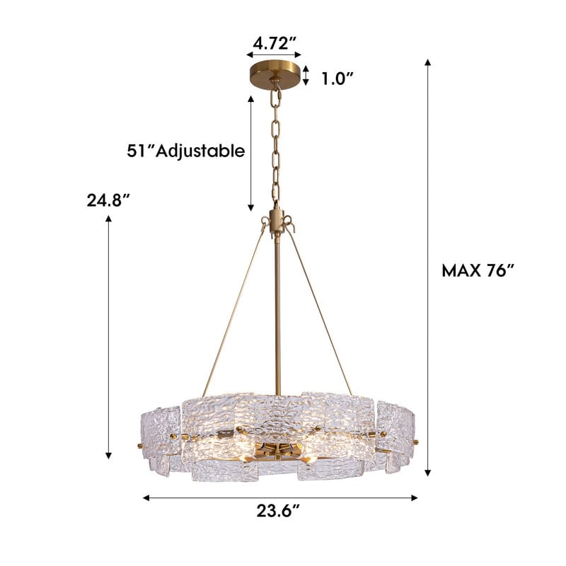 Lampadario a cristallo moderno dorato da 60 cm (23,6 pollici) con 6 luci, stile glamour, a forma di tamburo, ideale per isola cucina e sala da pranzo.
