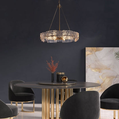 Lampadario a cristallo moderno dorato da 60 cm (23,6 pollici) con 6 luci, stile glamour, a forma di tamburo, ideale per isola cucina e sala da pranzo.