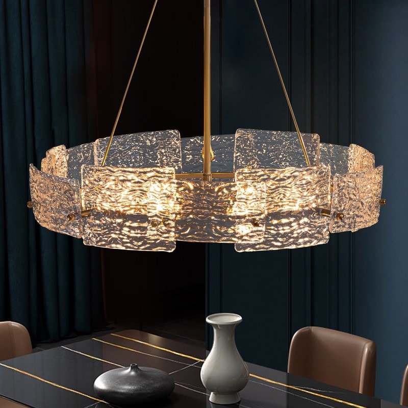 Lampadario a cristallo moderno dorato da 60 cm (23,6 pollici) con 6 luci, stile glamour, a forma di tamburo, ideale per isola cucina e sala da pranzo.