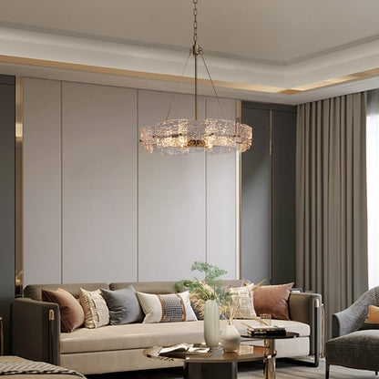 Lampadario a cristallo moderno dorato da 60 cm (23,6 pollici) con 6 luci, stile glamour, a forma di tamburo, ideale per isola cucina e sala da pranzo.