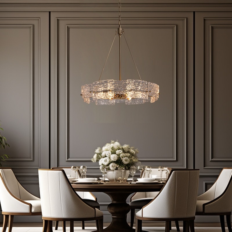 Lampadario a cristallo moderno dorato da 60 cm (23,6 pollici) con 6 luci, stile glamour, a forma di tamburo, ideale per isola cucina e sala da pranzo.