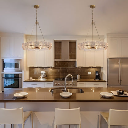 Lampadario a cristallo moderno dorato da 60 cm (23,6 pollici) con 6 luci, stile glamour, a forma di tamburo, ideale per isola cucina e sala da pranzo.