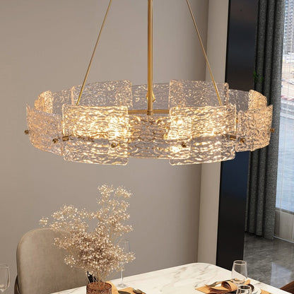 Lampadario a cristallo moderno dorato da 60 cm (23,6 pollici) con 6 luci, stile glamour, a forma di tamburo, ideale per isola cucina e sala da pranzo.