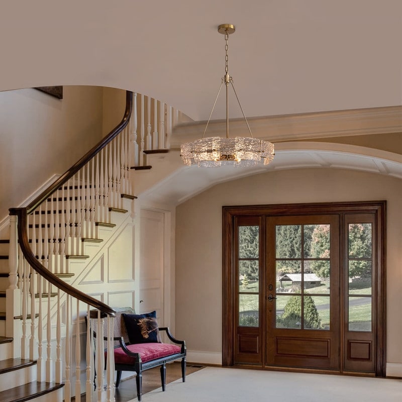 Lampadario a cristallo moderno dorato da 60 cm (23,6 pollici) con 6 luci, stile glamour, a forma di tamburo, ideale per isola cucina e sala da pranzo.