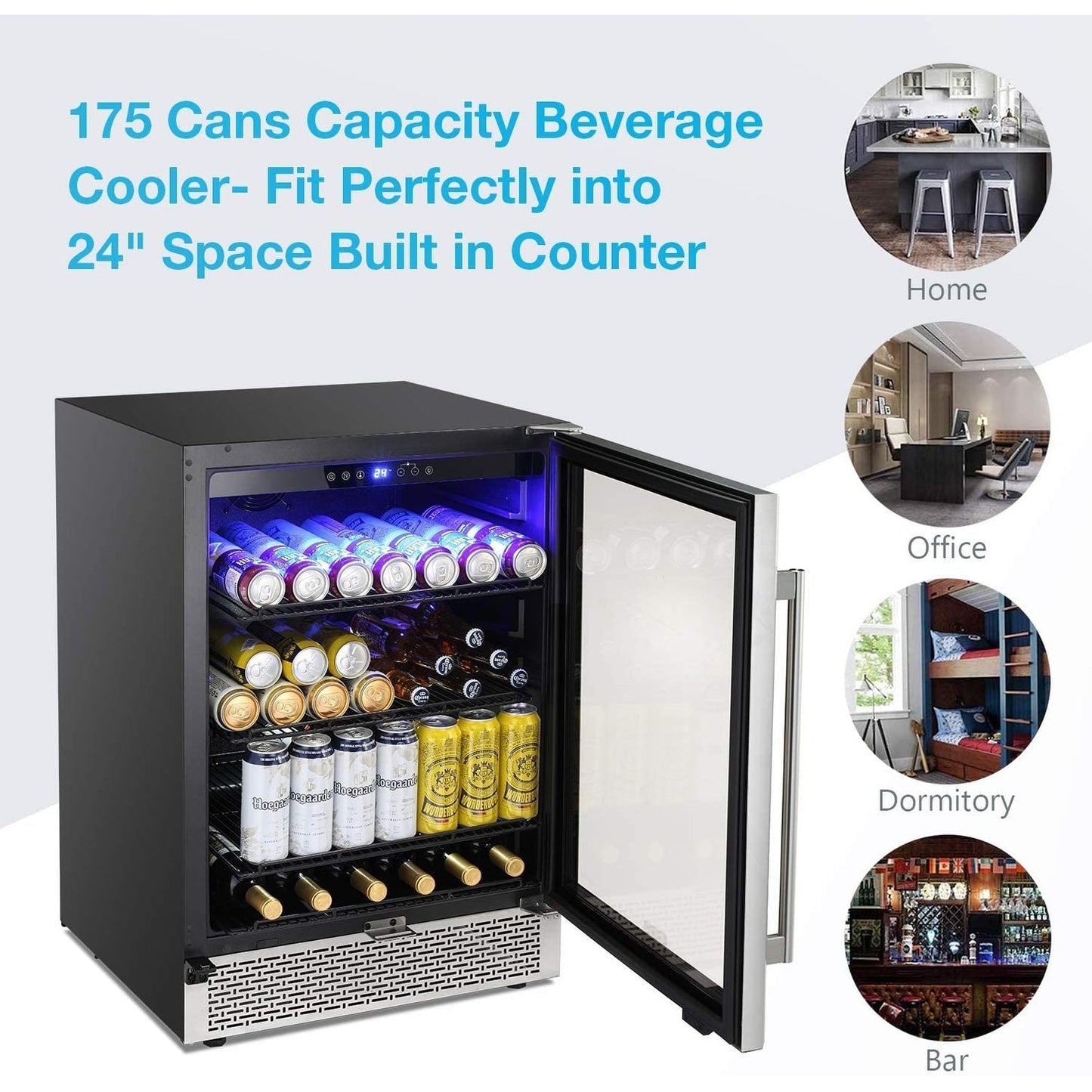 Frigorifero per bevande da 24 pollici, mini frigo integrato con cantina vini.