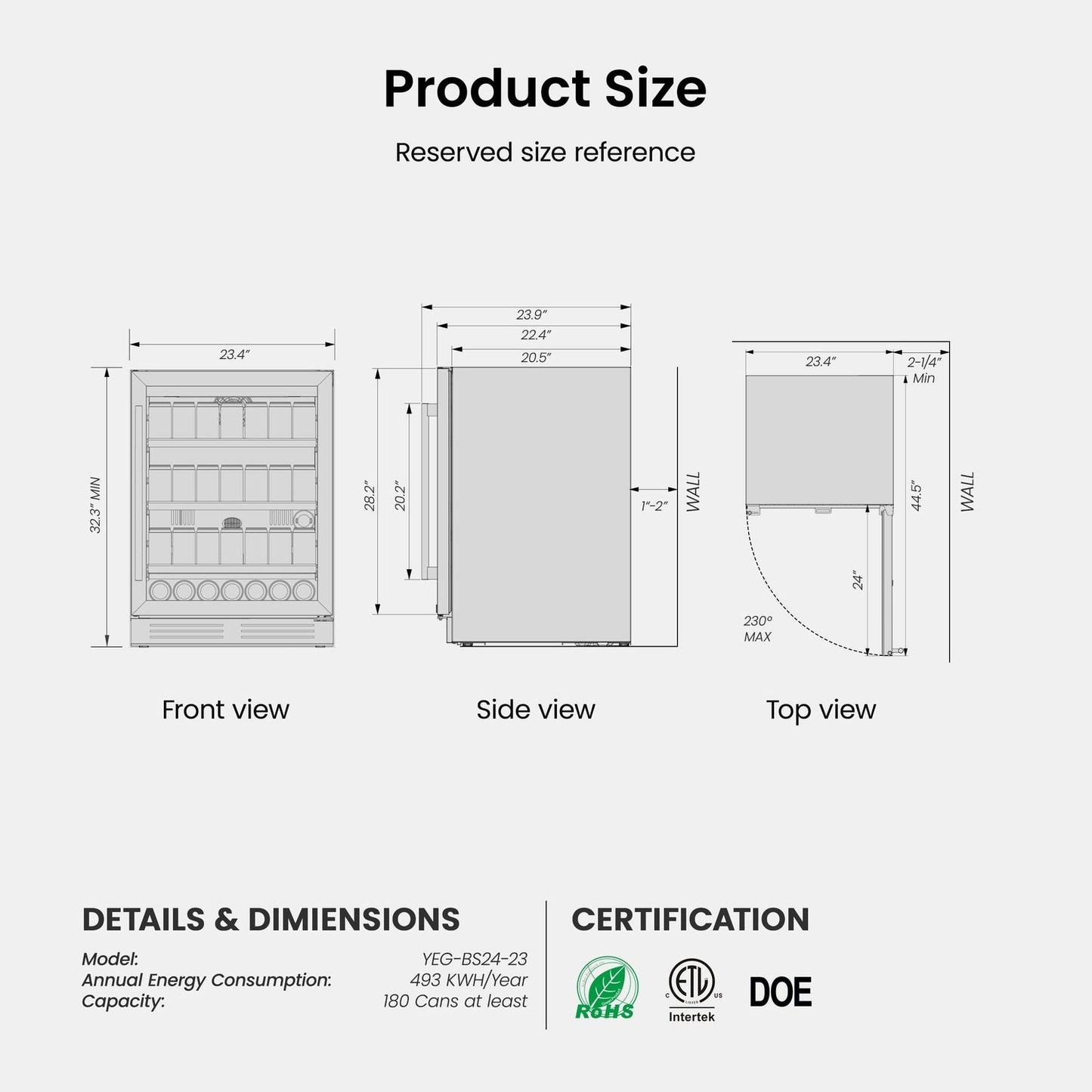 Frigorifero per bevande da 24 pollici, capacità 140 lattine, per bibite, vino e altre bevande - 24 pollici