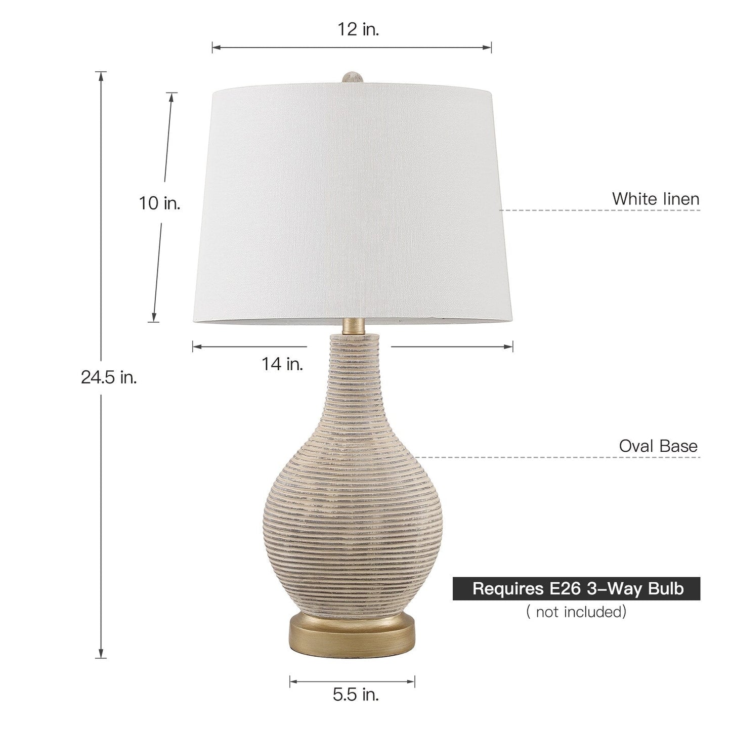 Lampada da tavolo da fattoria color beige/oro sbiancato da 62 cm con paralume in lino bianco (confezione da 2) - 62 cm di altezza