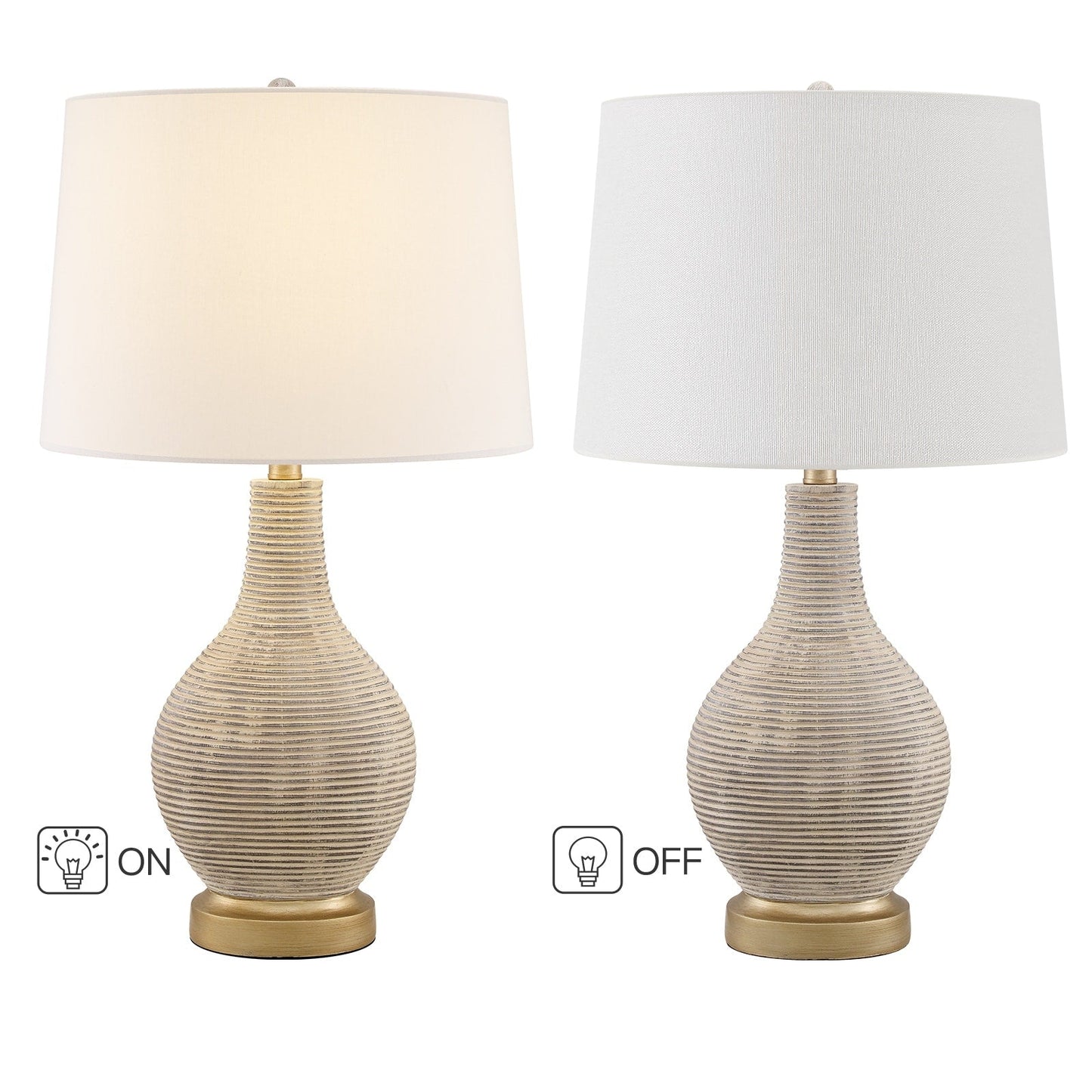 Lampada da tavolo da fattoria color beige/oro sbiancato da 62 cm con paralume in lino bianco (confezione da 2) - 62 cm di altezza