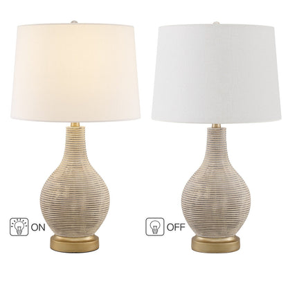 Lampada da tavolo da fattoria color beige/oro sbiancato da 62 cm con paralume in lino bianco (confezione da 2) - 62 cm di altezza