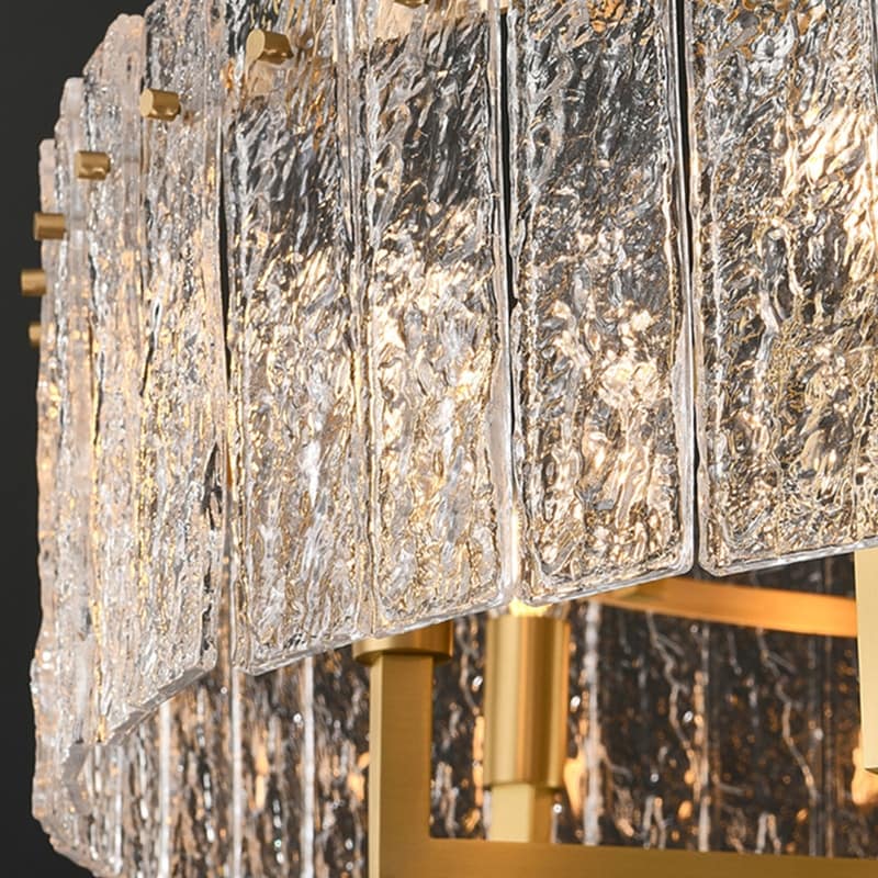 Lampadario a tamburo moderno dorato da 65 cm con cristalli, 6 luci, stile glamour, dimmerabile, a sospensione, ideale per cucina, isola, sala da pranzo, con vetro satinato.