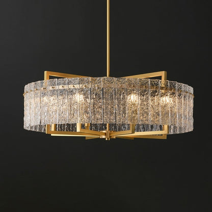 Lampadario a tamburo moderno dorato da 65 cm con cristalli, 6 luci, stile glamour, dimmerabile, a sospensione, ideale per cucina, isola, sala da pranzo, con vetro satinato.