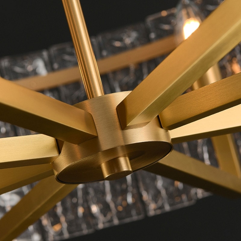 Lampadario a tamburo moderno dorato da 65 cm con cristalli, 6 luci, stile glamour, dimmerabile, a sospensione, ideale per cucina, isola, sala da pranzo, con vetro satinato.