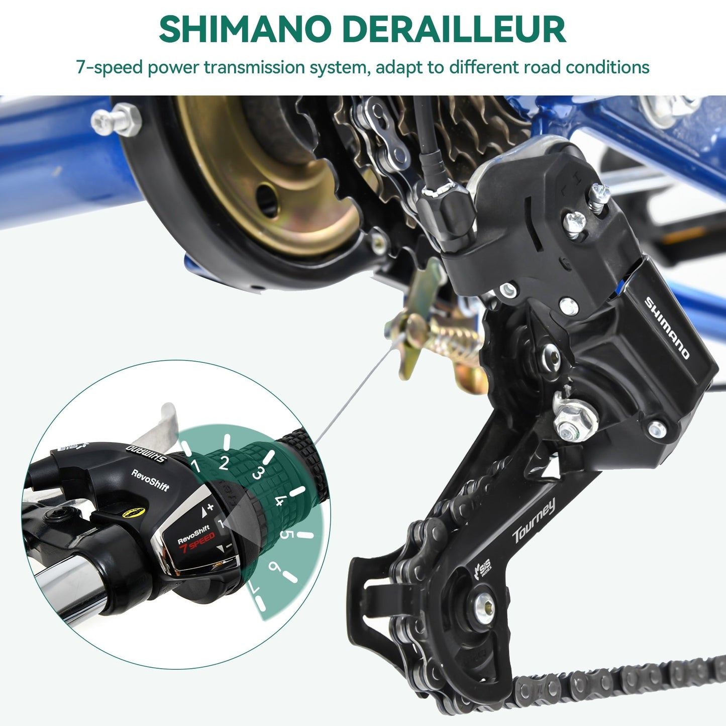 Bicicletta triciclo per adulti da 26 pollici, 3 ruote, 7 velocità.