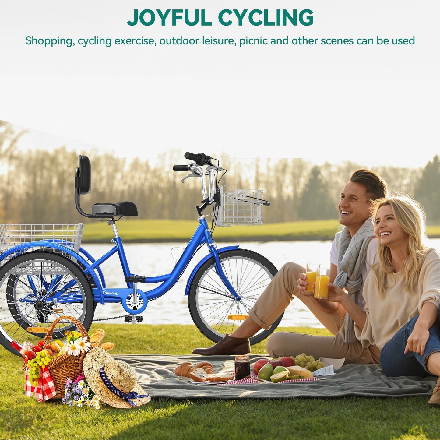 Bicicletta triciclo per adulti da 26 pollici, 3 ruote, 7 velocità.